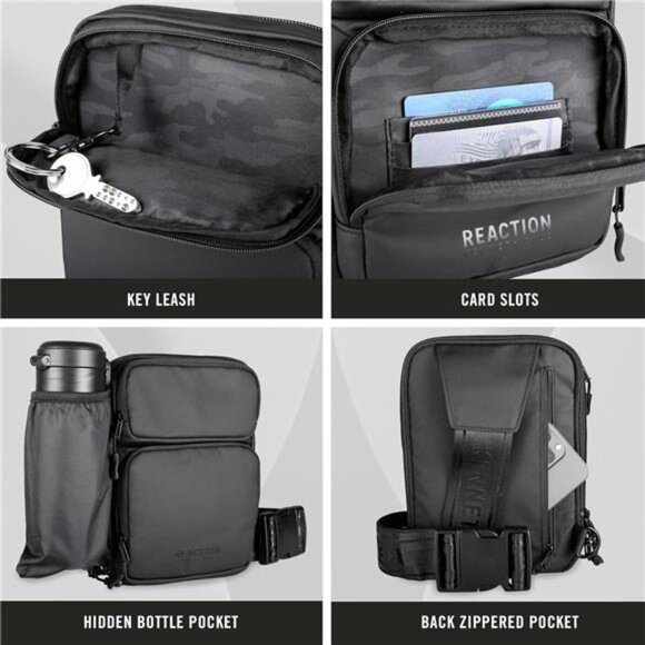 Black Tech Crossbody Bag Men Lightweight Durable Tablet Travel Shoulder Bag - Picture 6 of 7